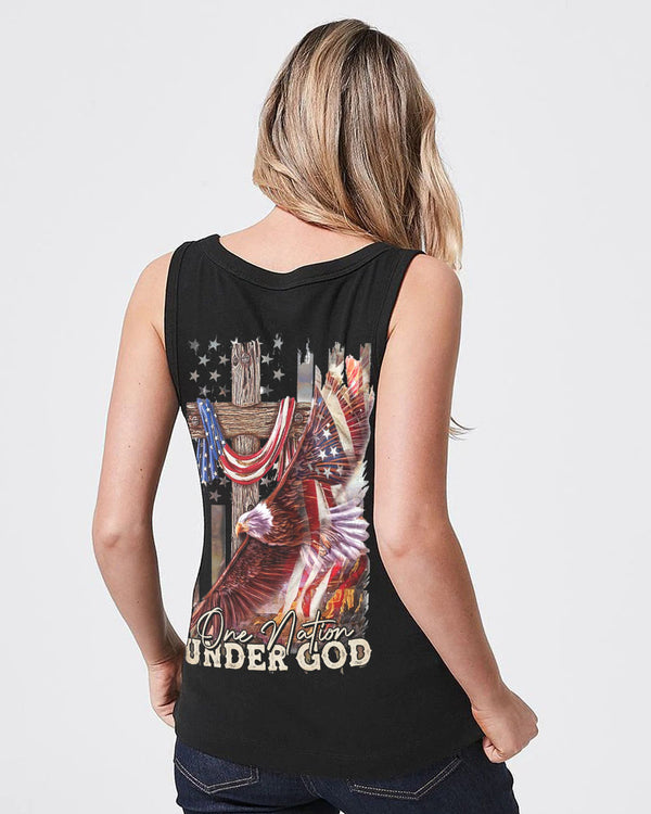 One Nation Under God Eagle Cross American Flag Women's Christian Tanks