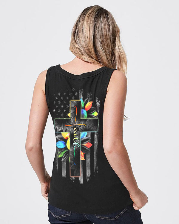 Faith Colorful Sunflower Flag Women's Christian Tanks