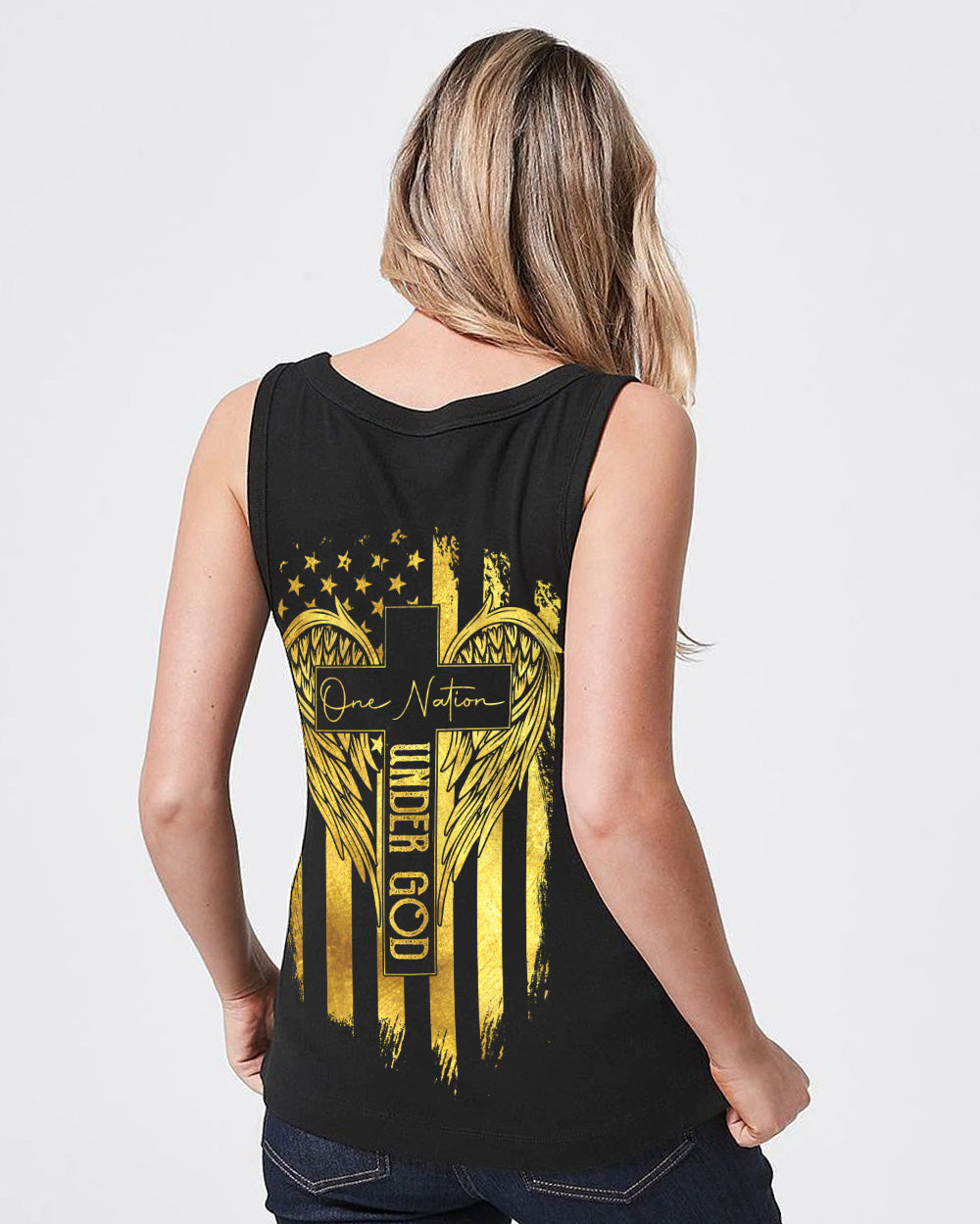 Only God Can Judge Me One Nation Under God Cross Flag Women's Christian Tanks