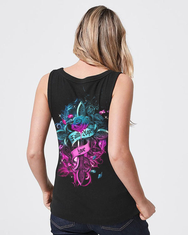 Faith Hope Love Cross Ribbon Women's Christian Tanks
