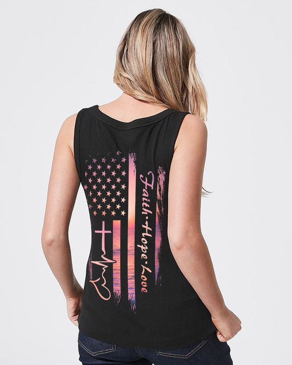 Faith Hope Love Sunset Beach Flag Women's Christian Tanks