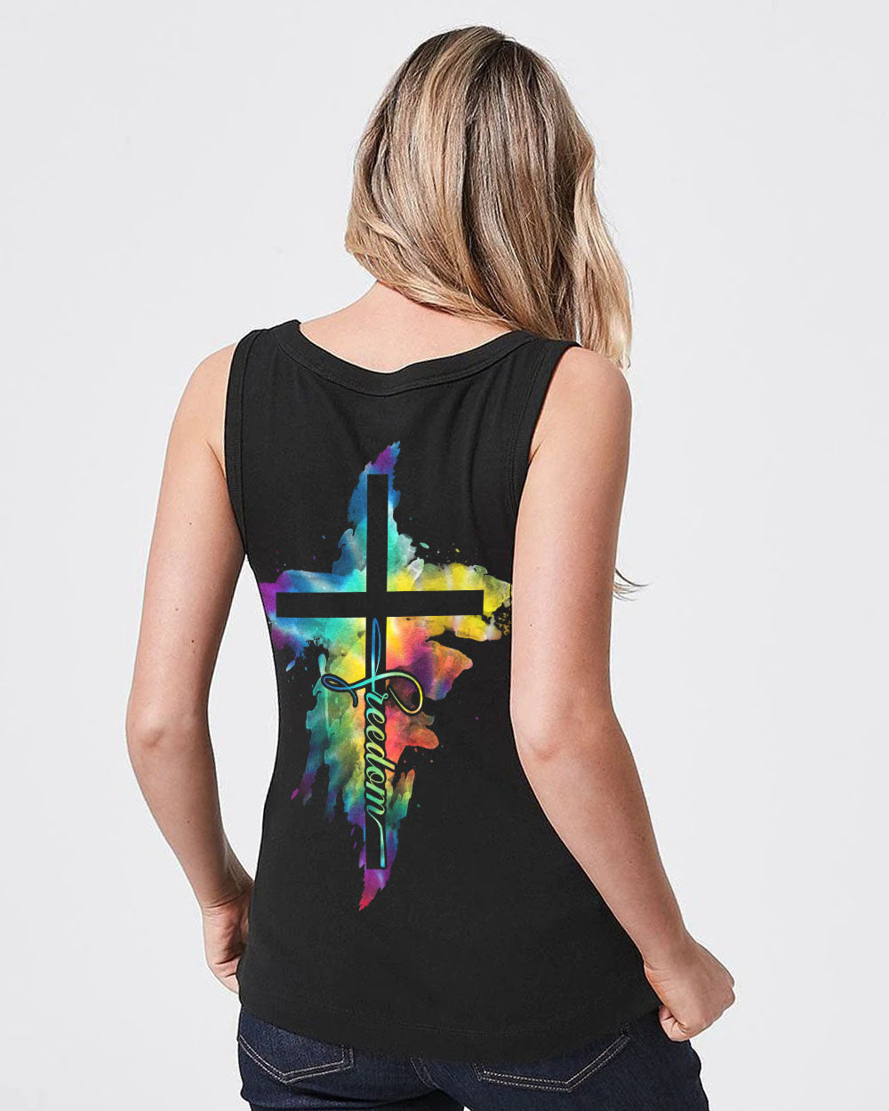 Freedom Cross Painting Women's Christian Tanks