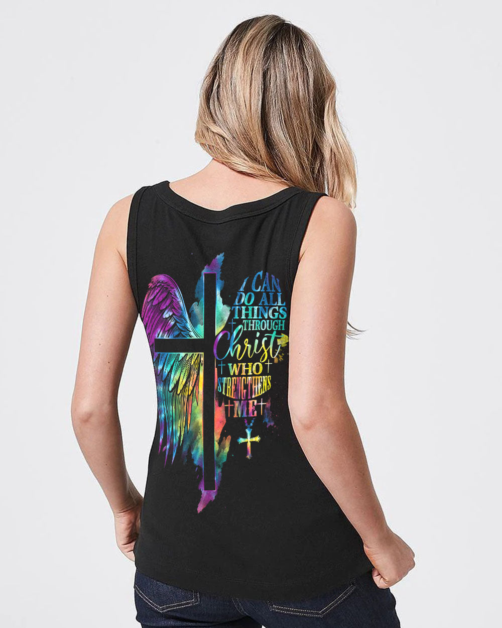 I Can Do All Things Through Christ Half Wings Colorful Women's Christian Tanks
