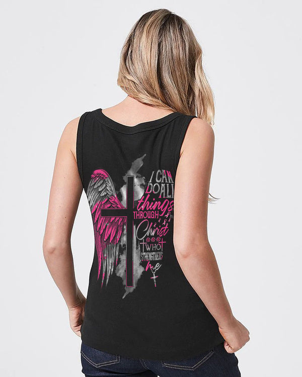 I Can Do All Things Through Christ Half Wings Cross Women's Breast Cancer Awareness Tanks