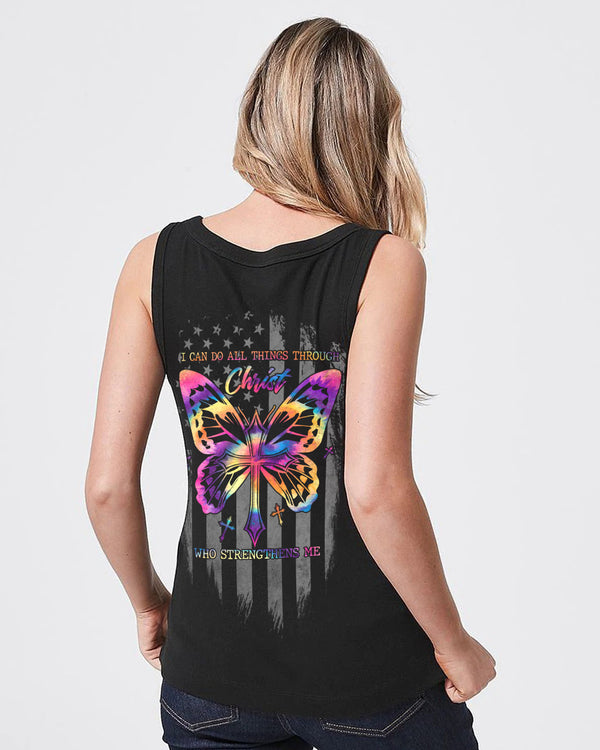 I Can Do All Things Through Christ Butterfly Cross Women's Christian Tanks