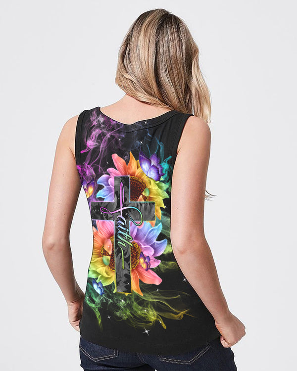 Faith Sunflower Flag Rainbow Smoke Butterfly Women's Christian Tanks