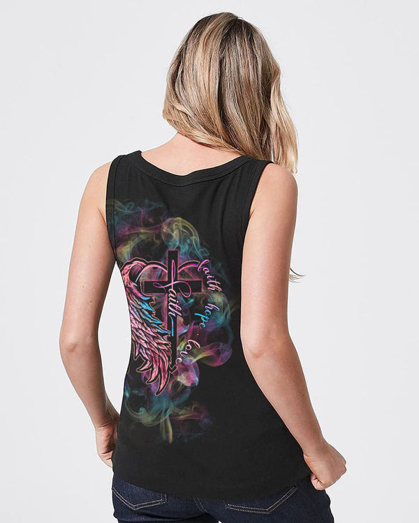 Faith Hope Love Half Wings Heart Colorful Smoke Women's Christian Tanks