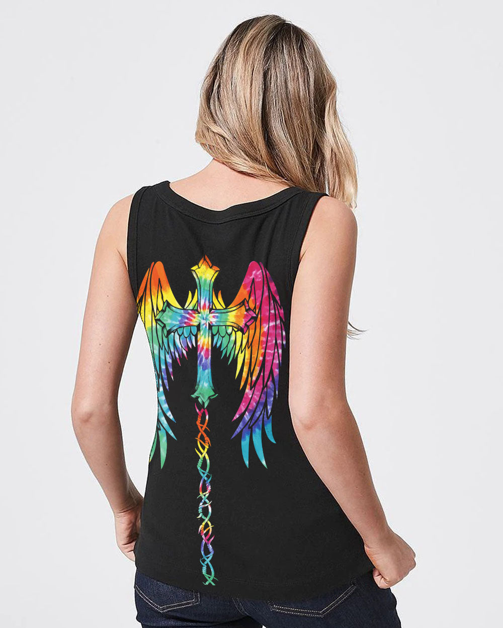 Faith Wings Cross Tie Dye Women's Christian Tanks