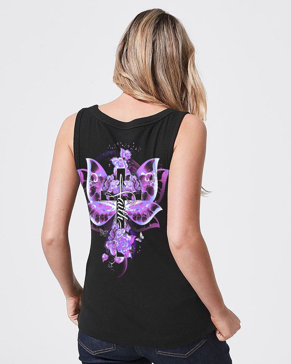 Butterfly Purple Cross Faith Women's Christian Tanks