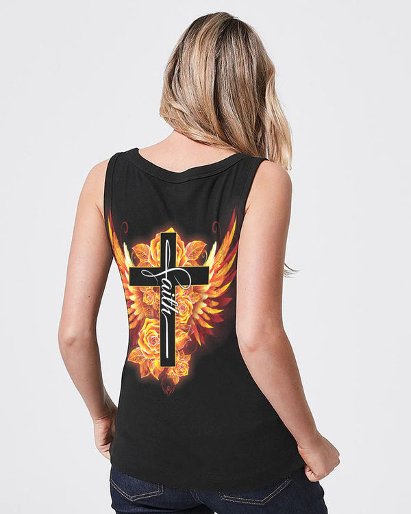 Faith Cross Rose Wings Golden Women's Christian Tanks