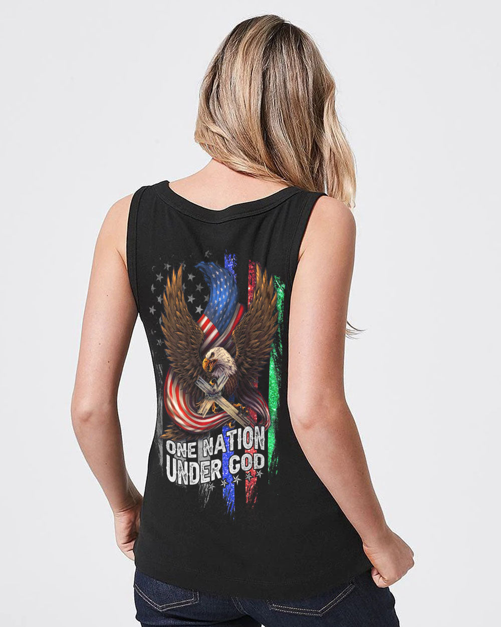 One Nation Under God Eagle Flag Women's Christian Tanks