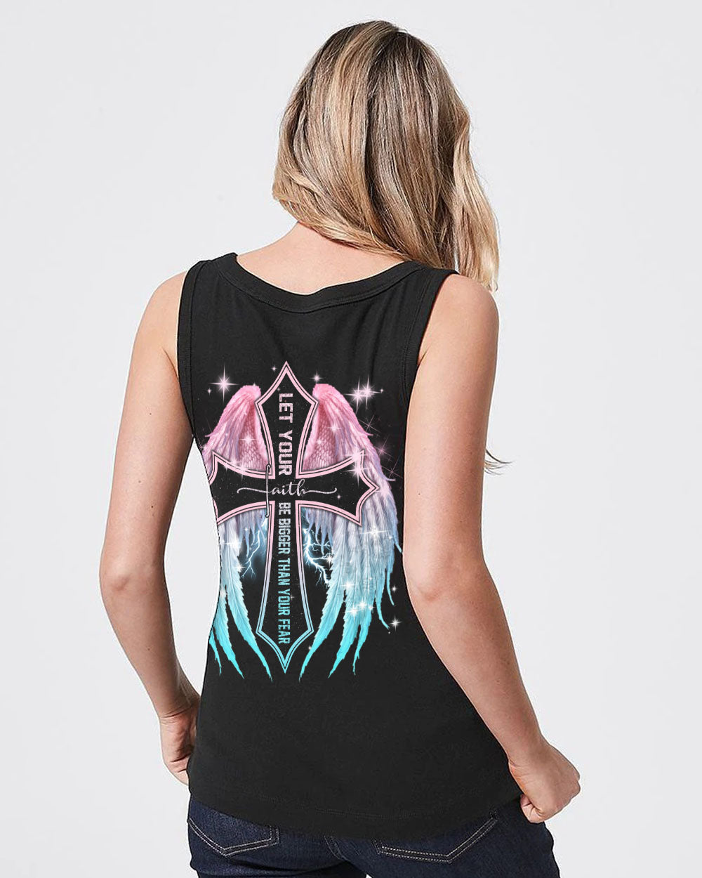 Let Your Faith Be Bigger Than Your Fear Wings Pastel Color Women's Christian Tanks
