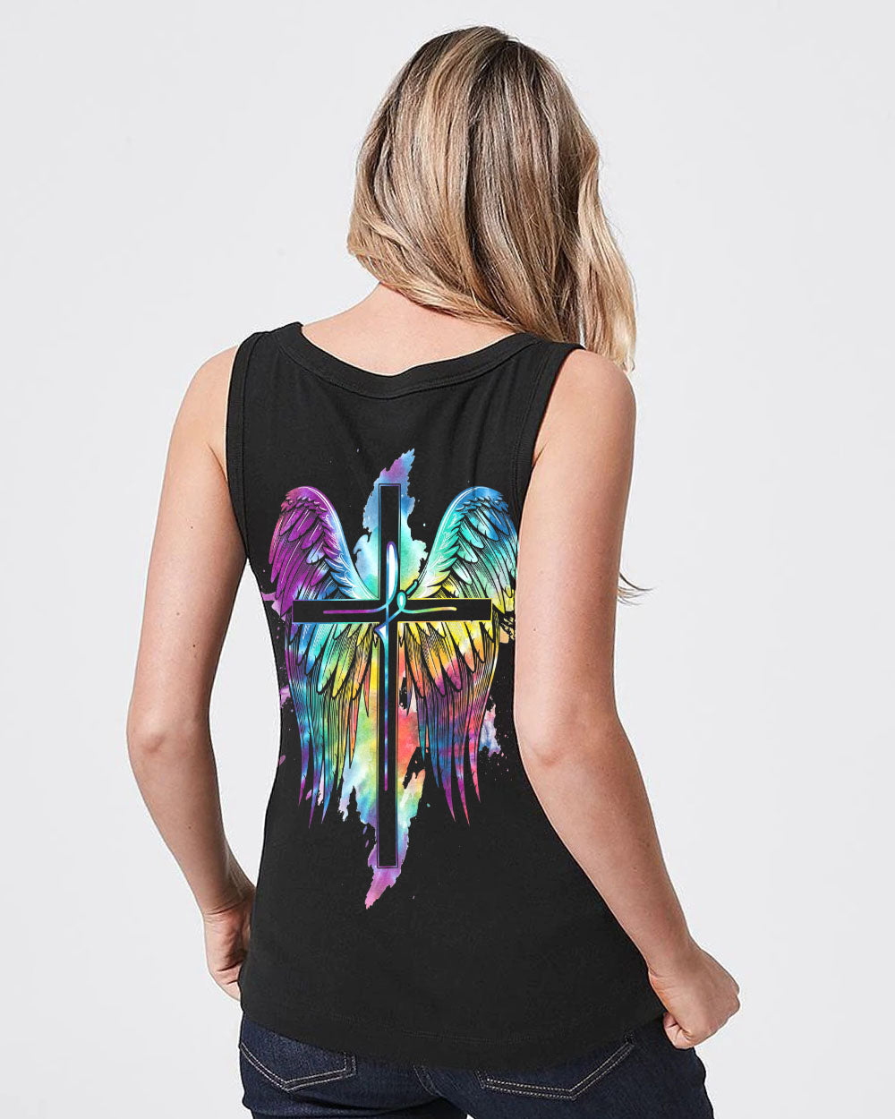 Fe Wings Cross Watercolor Tie Dye Women's Christian Tanks