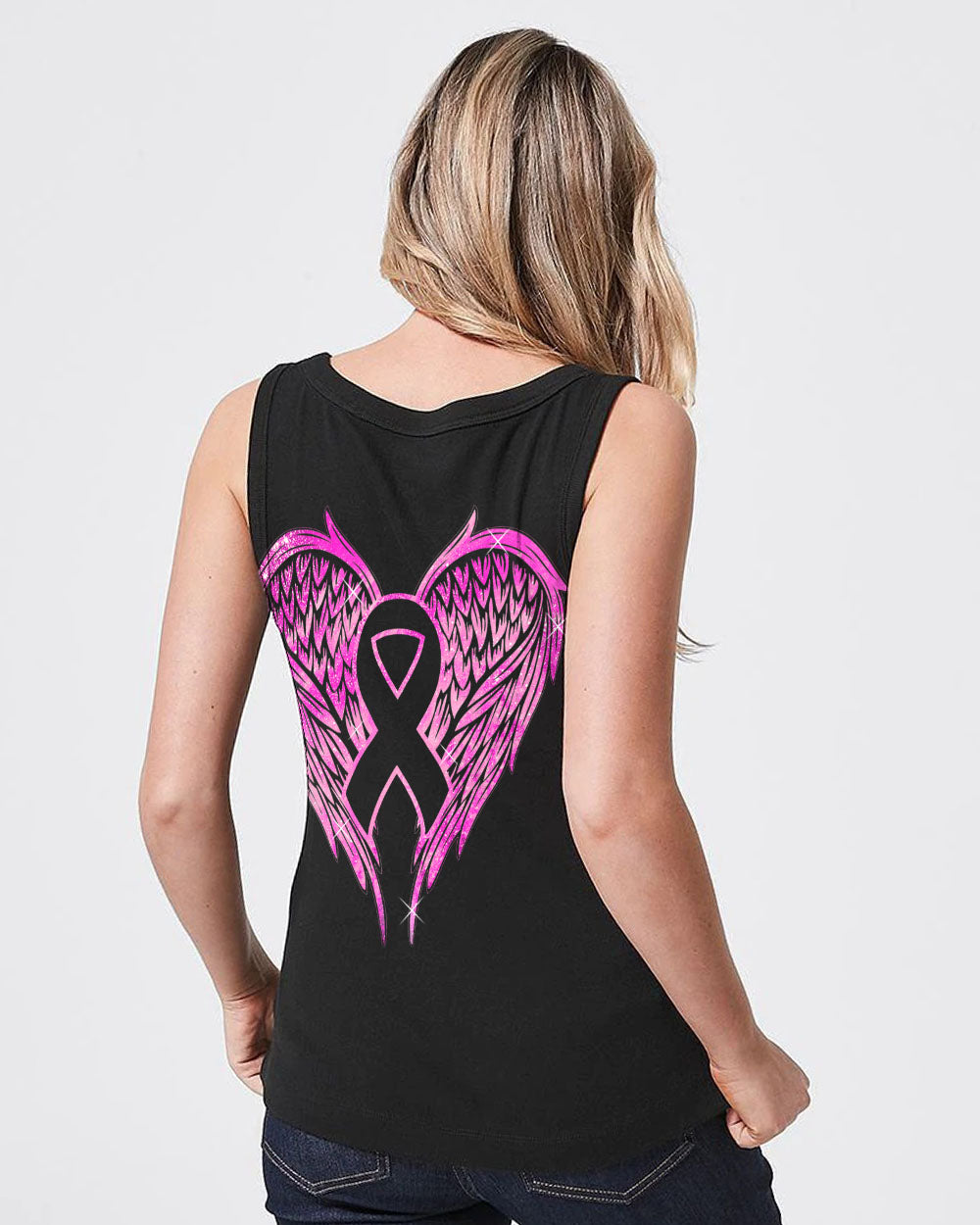 Wings Ribbon Spakle Women's Breast Cancer Awareness Tanks