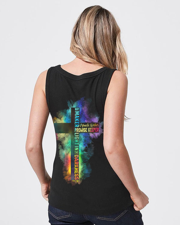 Way Maker Miracle Worker Half Cross Colorful Watercolor Women's Christian Tanks