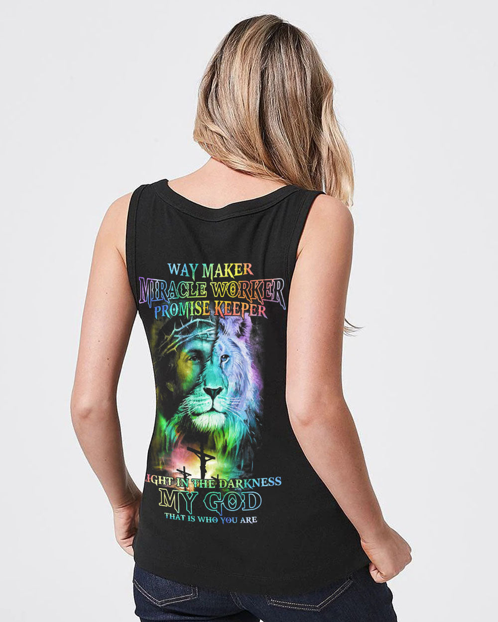 Way Maker Miracle Worker Colorful Lion Jesus Women's Christian Tanks