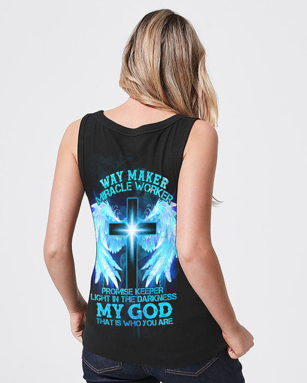 Way Maker Miracle Worker Promise Keeper Light In The Darkness Light Cross Wings Smoke Women's Christian Tanks