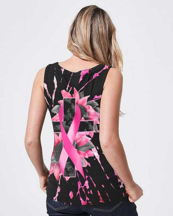 Sunflower Cross Ribbon New Tie Dye Women's Breast Cancer Awareness Tanks