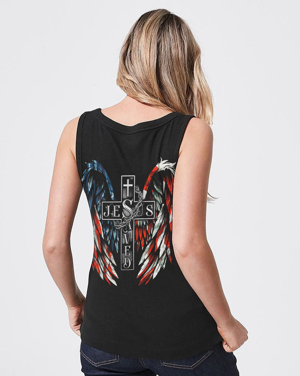 Jesus Saved America Wings Cross Women's Christian Tanks