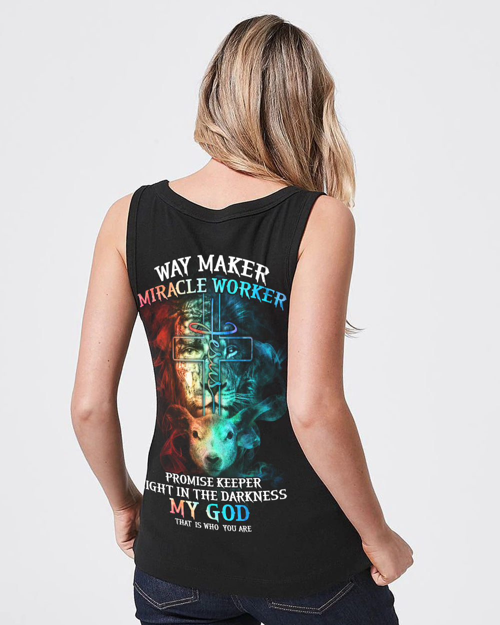 Way Maker Miracle Worker Jesus Lion Lamb Women's Christian Tanks