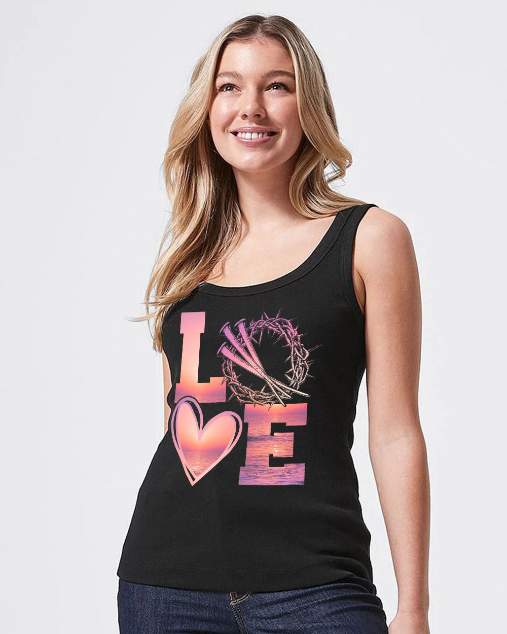Faith Hope Love Sunset Beach Flag Women's Christian Tanks