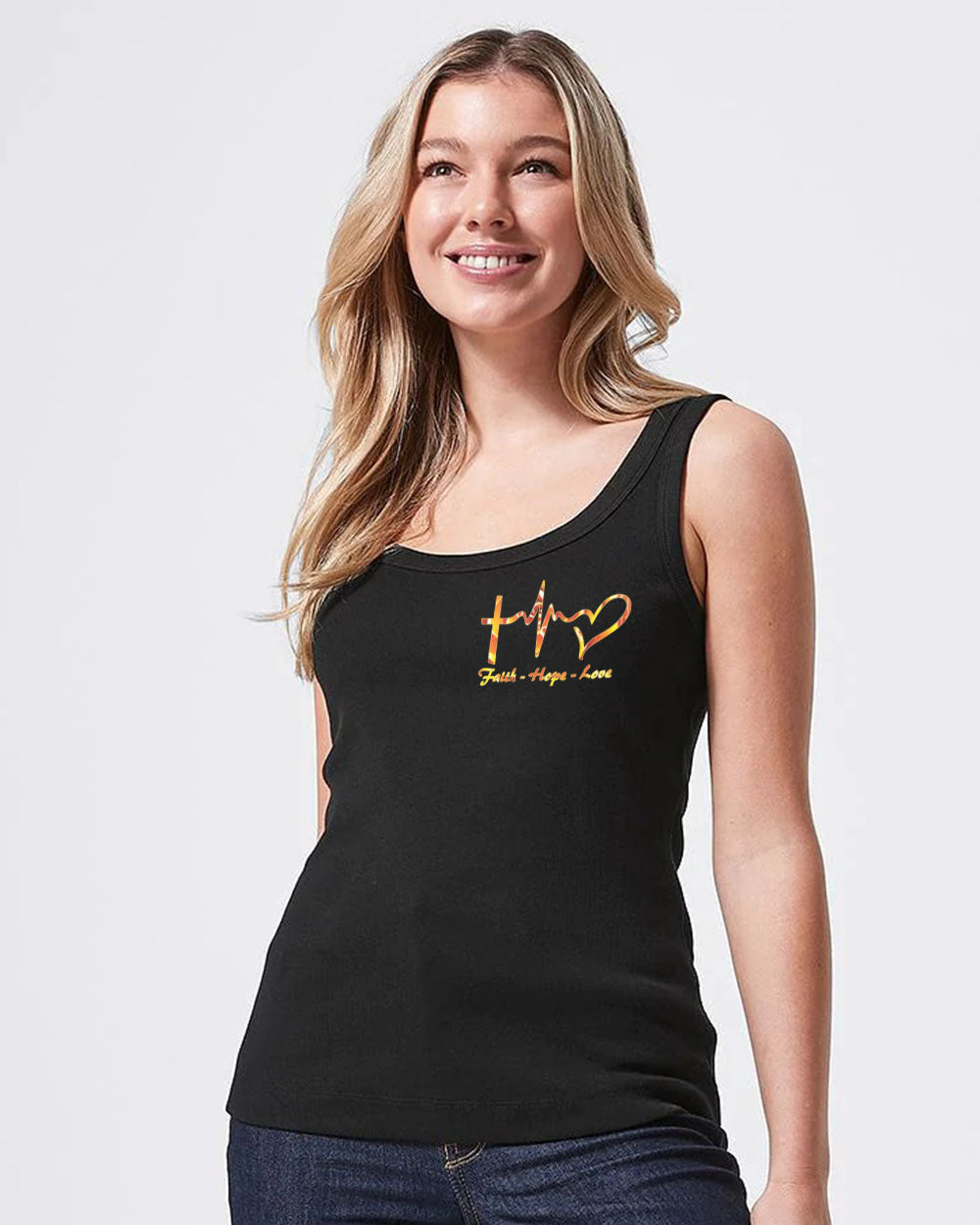 Faith Cross Rose Wings Golden Women's Christian Tanks