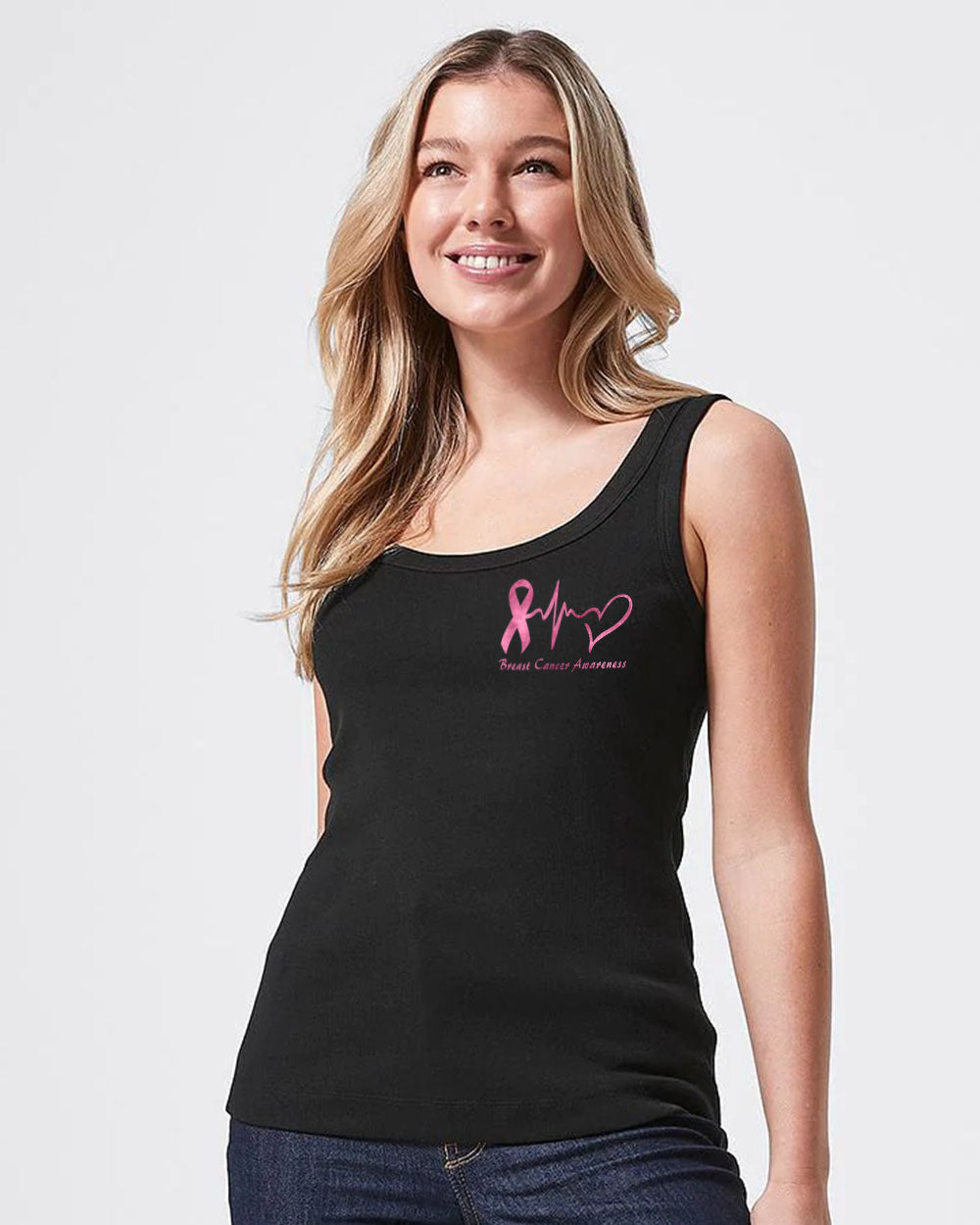 They Whispered To Her You Cannot Withstand The Storm Half Wing Ribbon Women's Breast Cancer Awareness Tanks