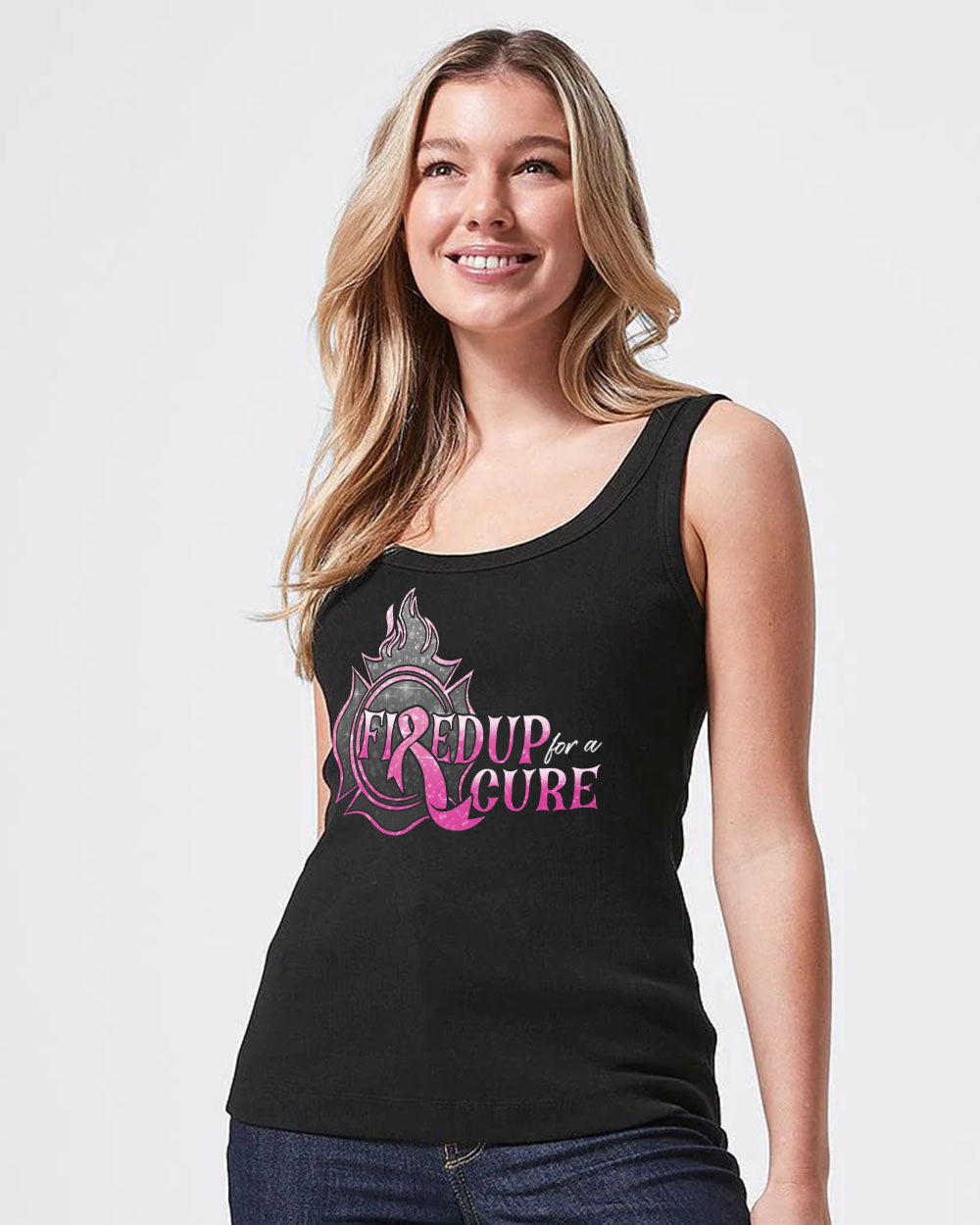 Fired Up For A Cure Flag Women's Breast Cancer Awareness Tanks