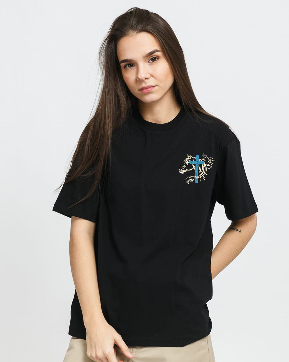 This Girl Runs On Jesus And Horses Cross Women's Christian Tshirt