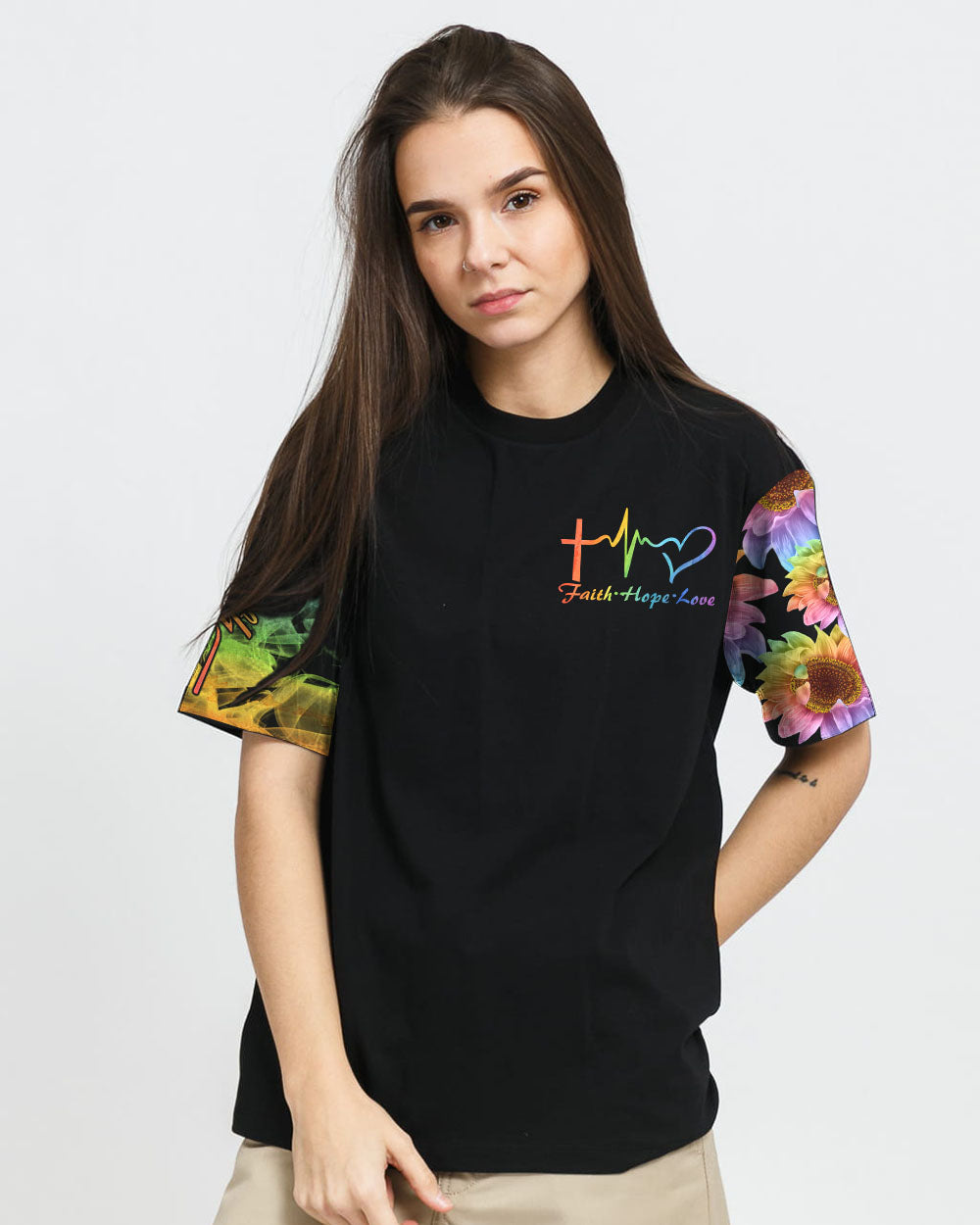 Rainbow Colorful Sunflower Faith Smoke Women's Christian Tshirt