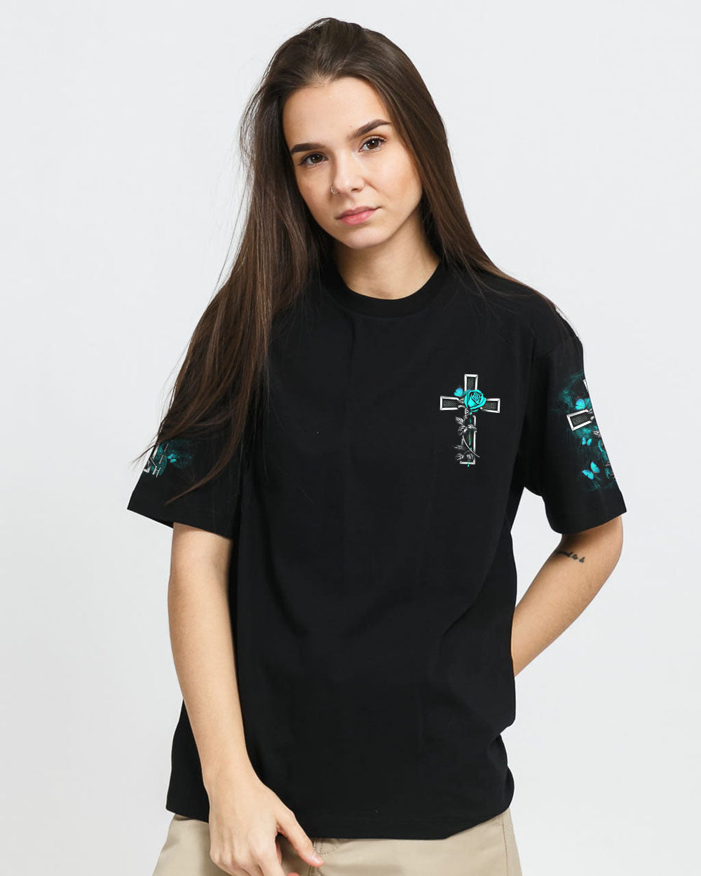 I Can Only Imagine Teal Rose Cross Women's Christian Tshirt