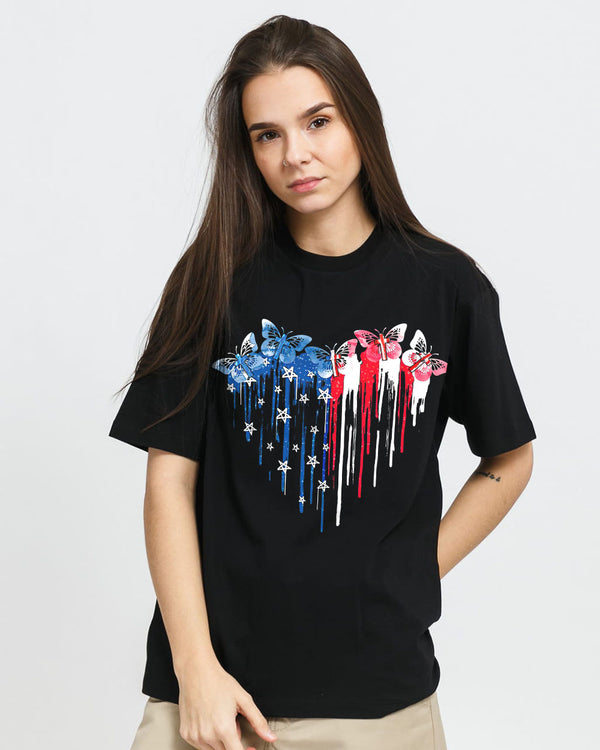 Butterfly Cross Melt Heart Flag Women's Christian Tshirt
