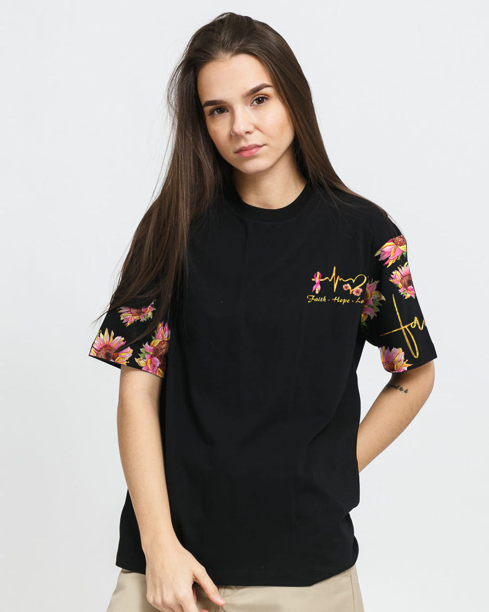 Faith Sunflower Smoke Ribbon Women's Christian Tshirt