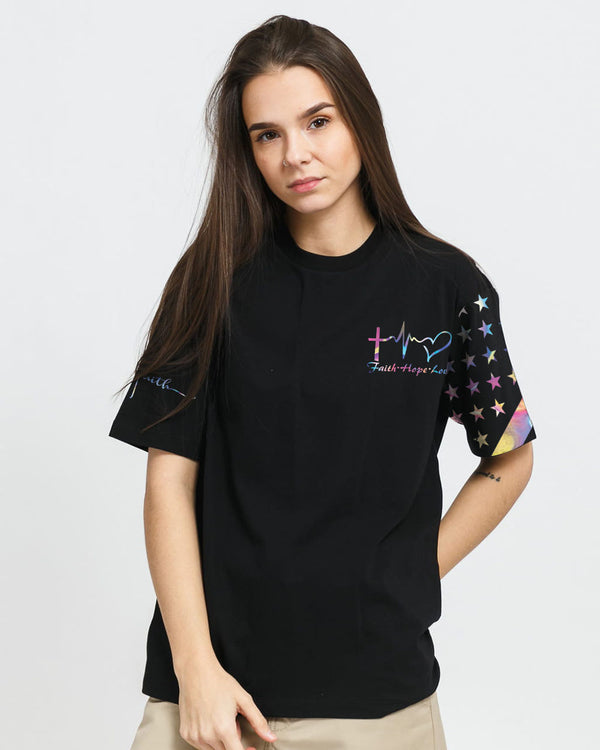 Faith Cross Wings Hologram Flag Women's Christian Tshirt