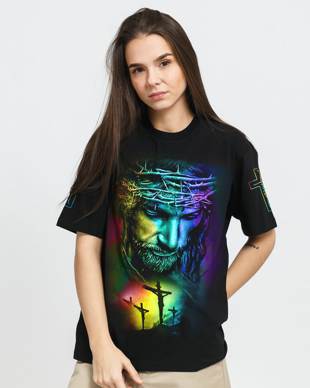 Way Maker Miracle Worker Rainbow Painting Jesus Women's Christian Tshirt