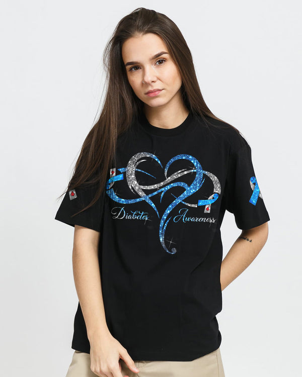 Never Give Up Wings Glitter Women's Diabetes Awareness Tshirt