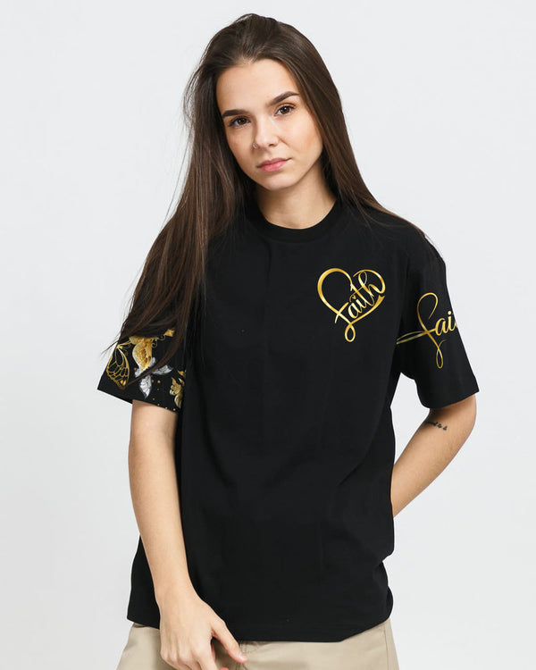Faith Cross Gold Butterfly  Women's Christian Tshirt
