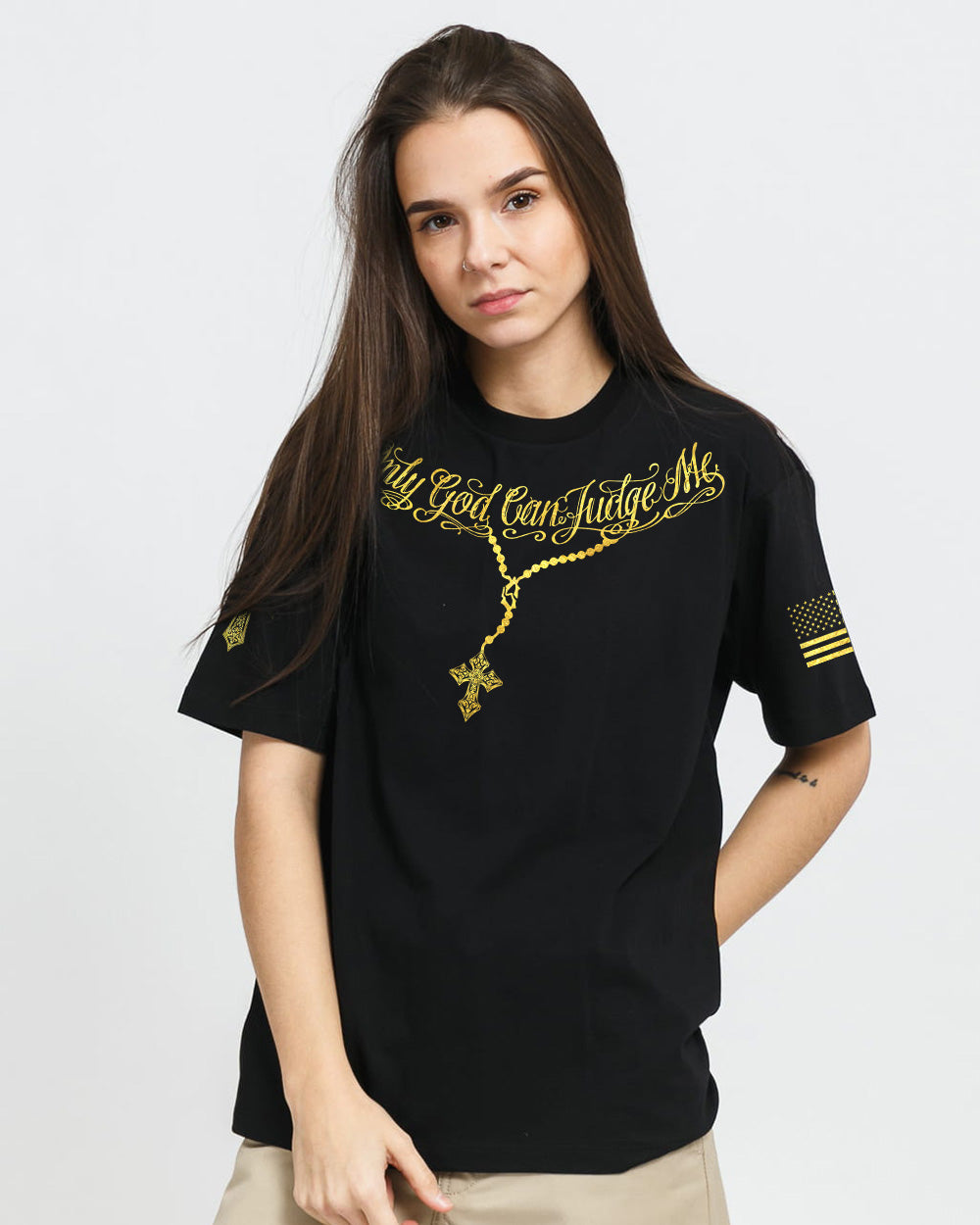 Only God Can Judge Me One Nation Under God Cross Flag Women's Christian Tshirt