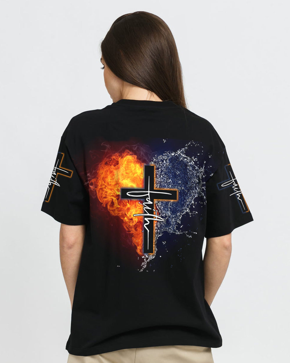 Fire Water Heart Faith Cross Women's Christian Tshirt