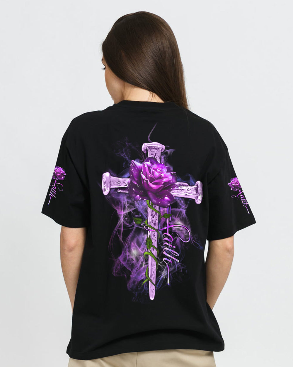 Vintage Cross Purple Rose Smoke Cross Women's Christian Tshirt