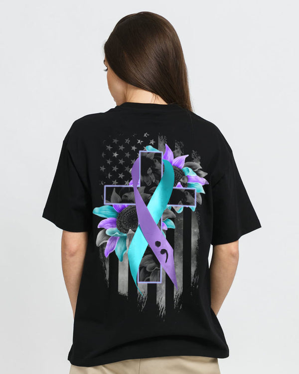Sunflower Cross Ribbon Flag Women's Suicide Prevention Awareness Tshirt