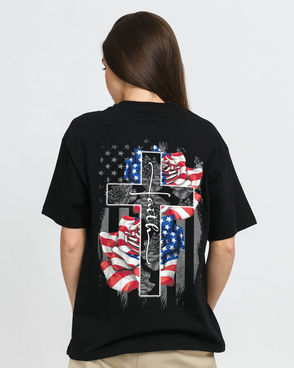 Faith Rose Us Flag Women's Christian Tshirt
