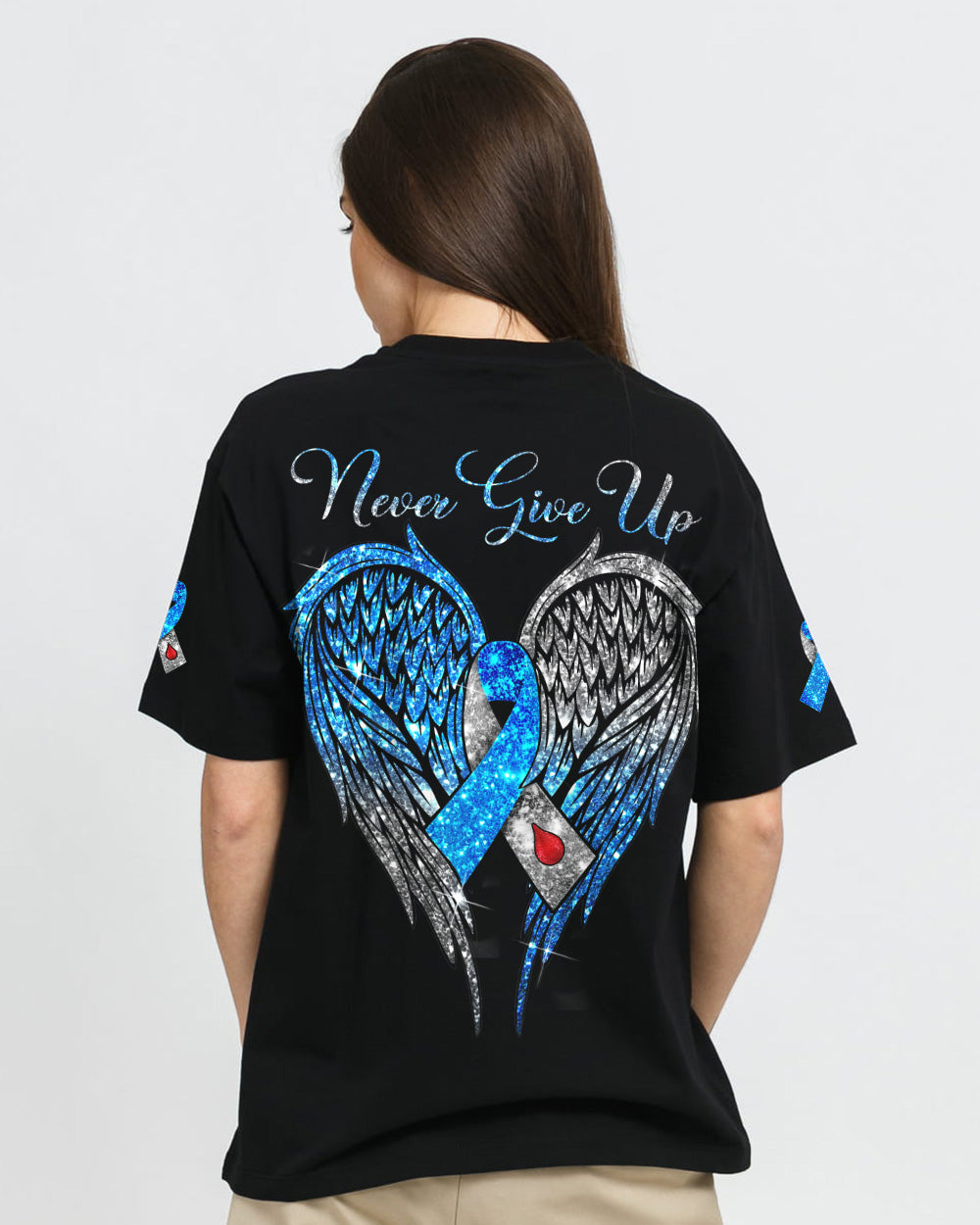 Never Give Up Wings Glitter Women's Diabetes Awareness Tshirt