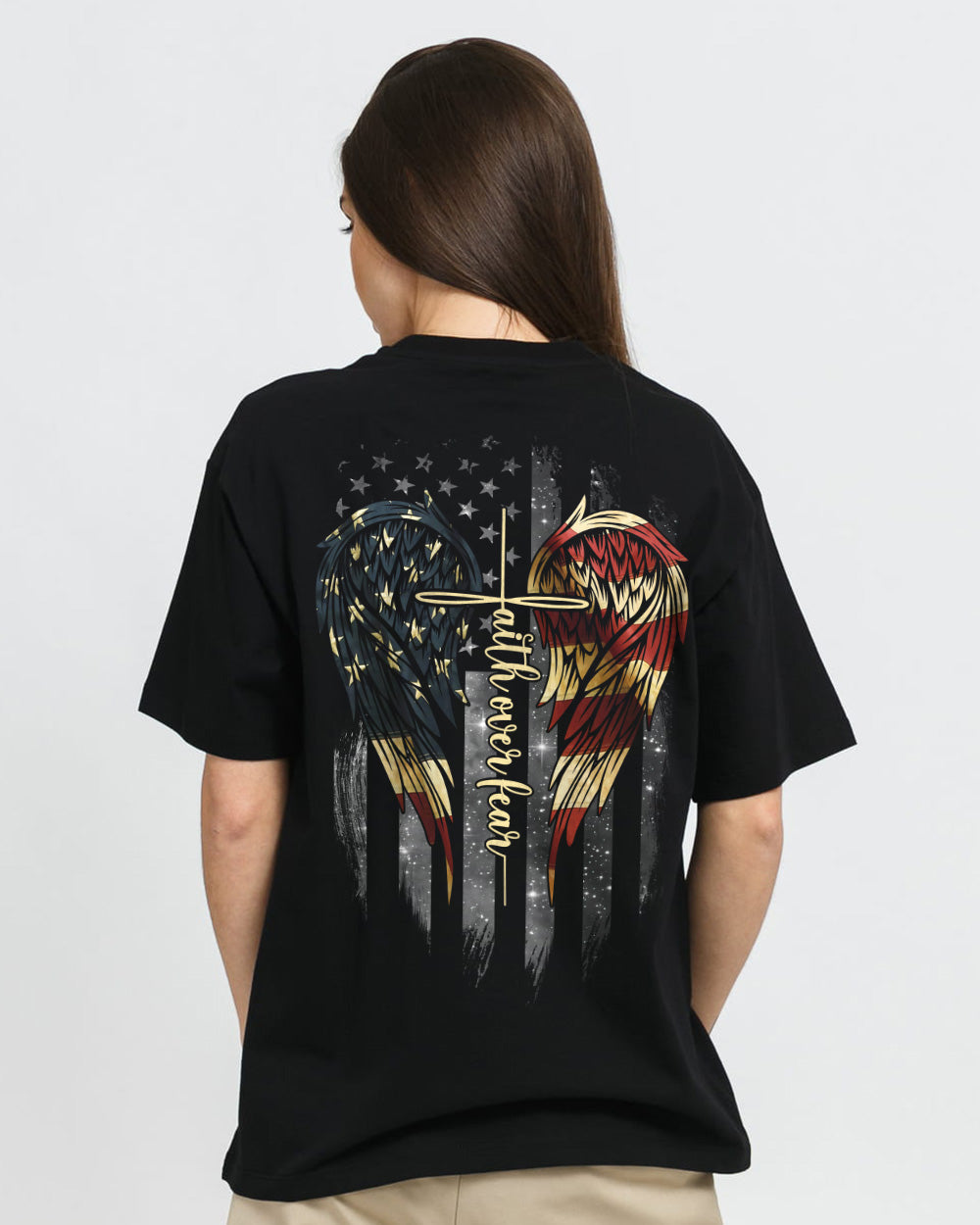 Faith Over Fear Wing American Flag New Version Women's Christian Tshirt