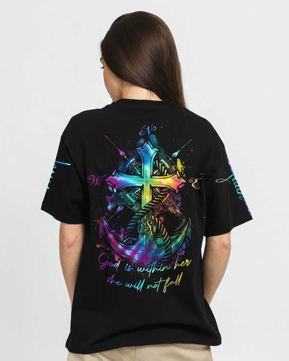 God Is Within Her Anchor Cross Women's Christian Tshirt