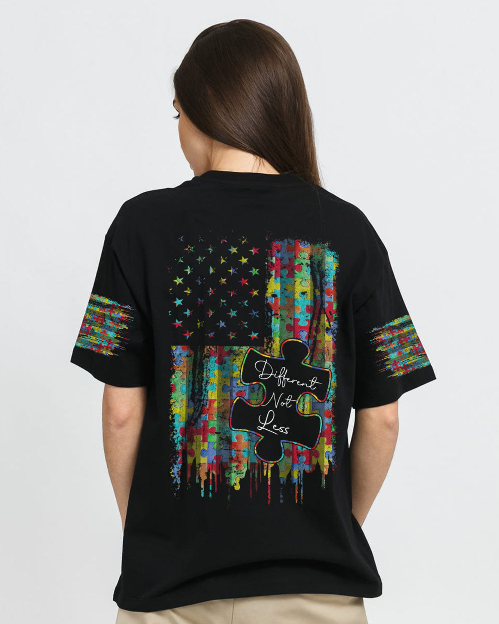 Different Not Less Flag Women's Autism Awareness Tshirt