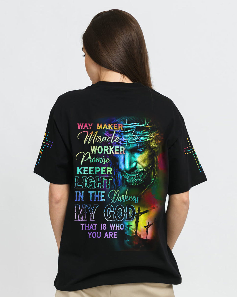 Way Maker Miracle Worker Rainbow Painting Jesus Women's Christian Tshirt