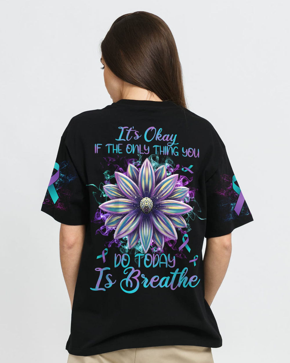 It's Okay If The Only Thing You Can Do Today Is Breathe Flower Women's Suicide Prevention Awareness Tshirt