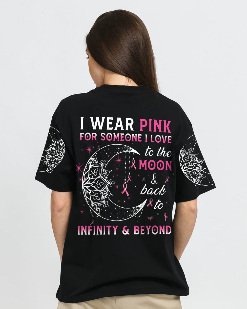 I Wear Pink For Someone I Love Moon Women's Breast Cancer Awareness Tshirt