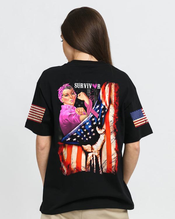 Survivor Strong Woman Flag Women's Breast Cancer Awareness Tshirt